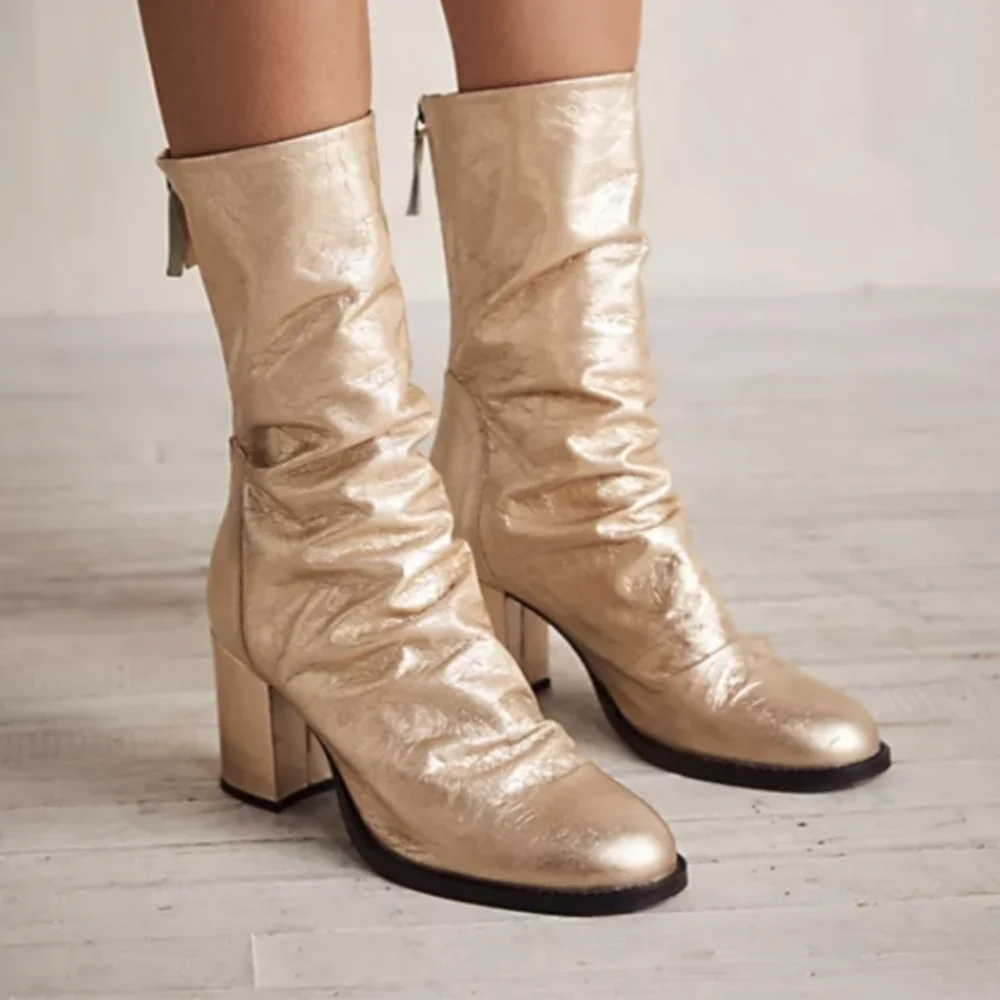 Free PEOPLE gold boots date night Elle block heel ankle 41 11 - Picture 3 of 15